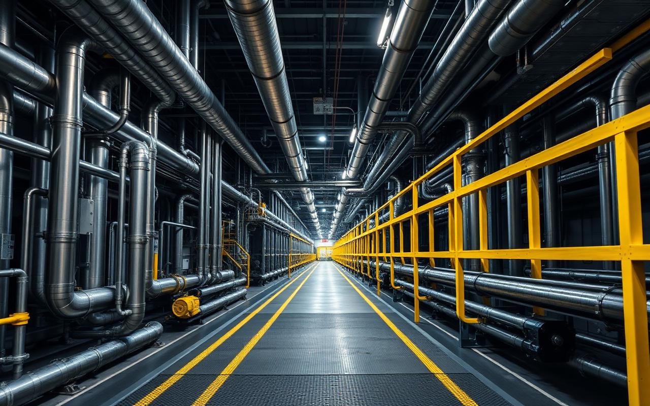 Industrial facility corridor with steam tracing